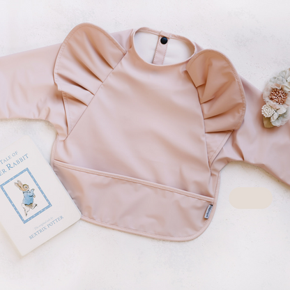 Long Sleeve Ruffle Angel Bibs - Peach Blush & Peony 2 Pack Bundle